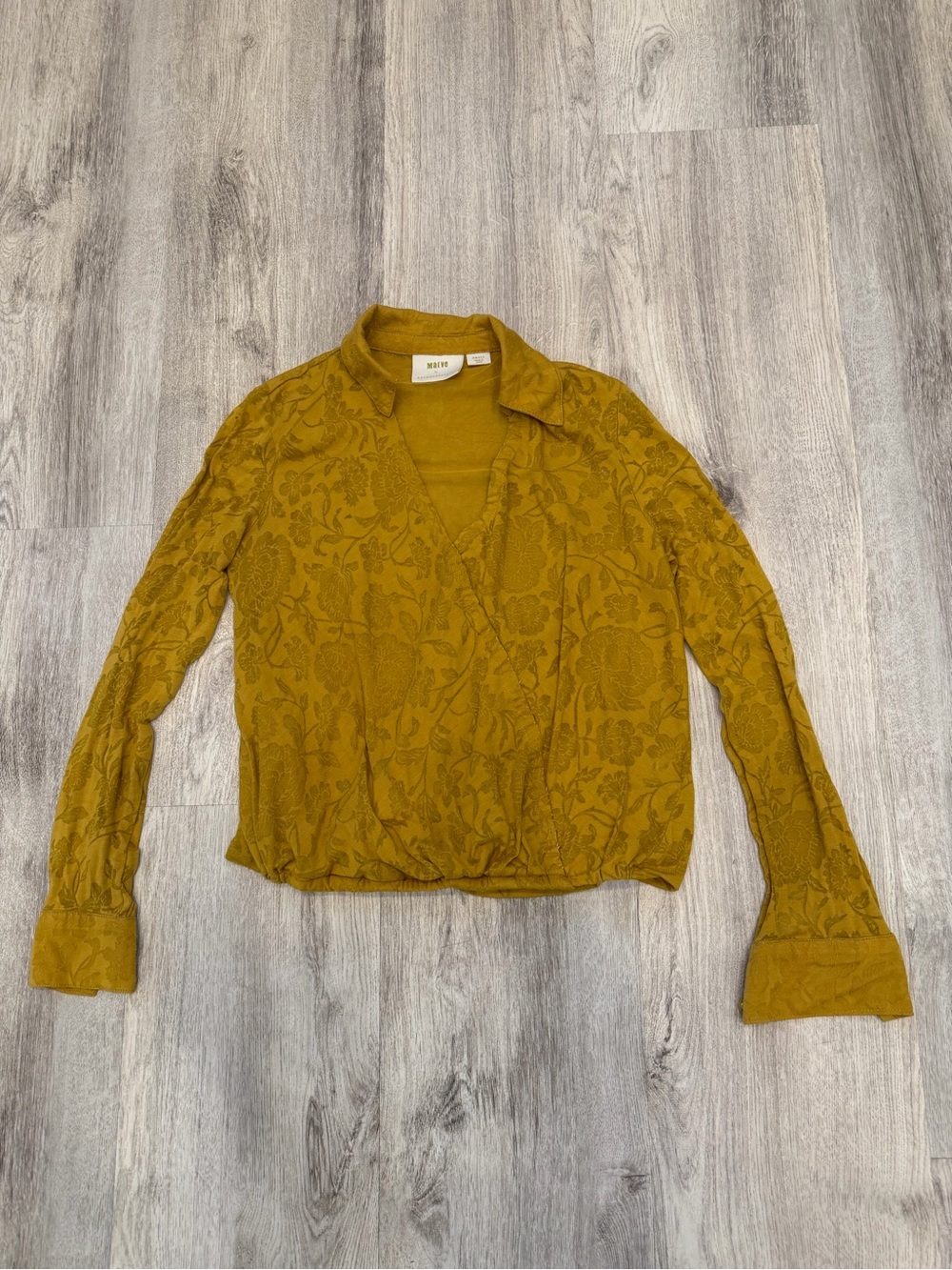 Maeve by Anthropologie Small Mustard Floral Reworked Cropped Wrap Top